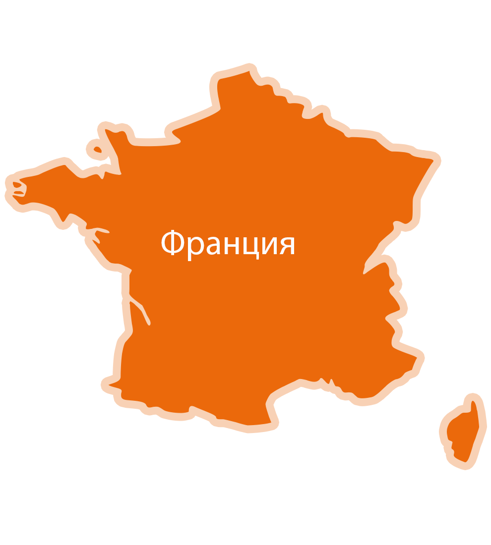 Карта на държава с надпис "Франция".