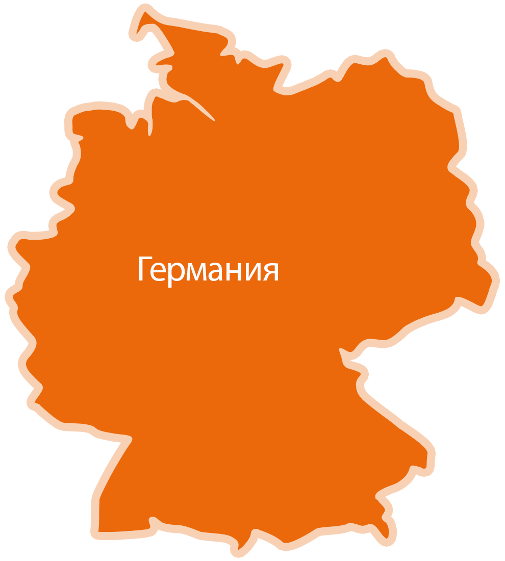 Силует на карта с думата "Германија", изписана на кирилица.
