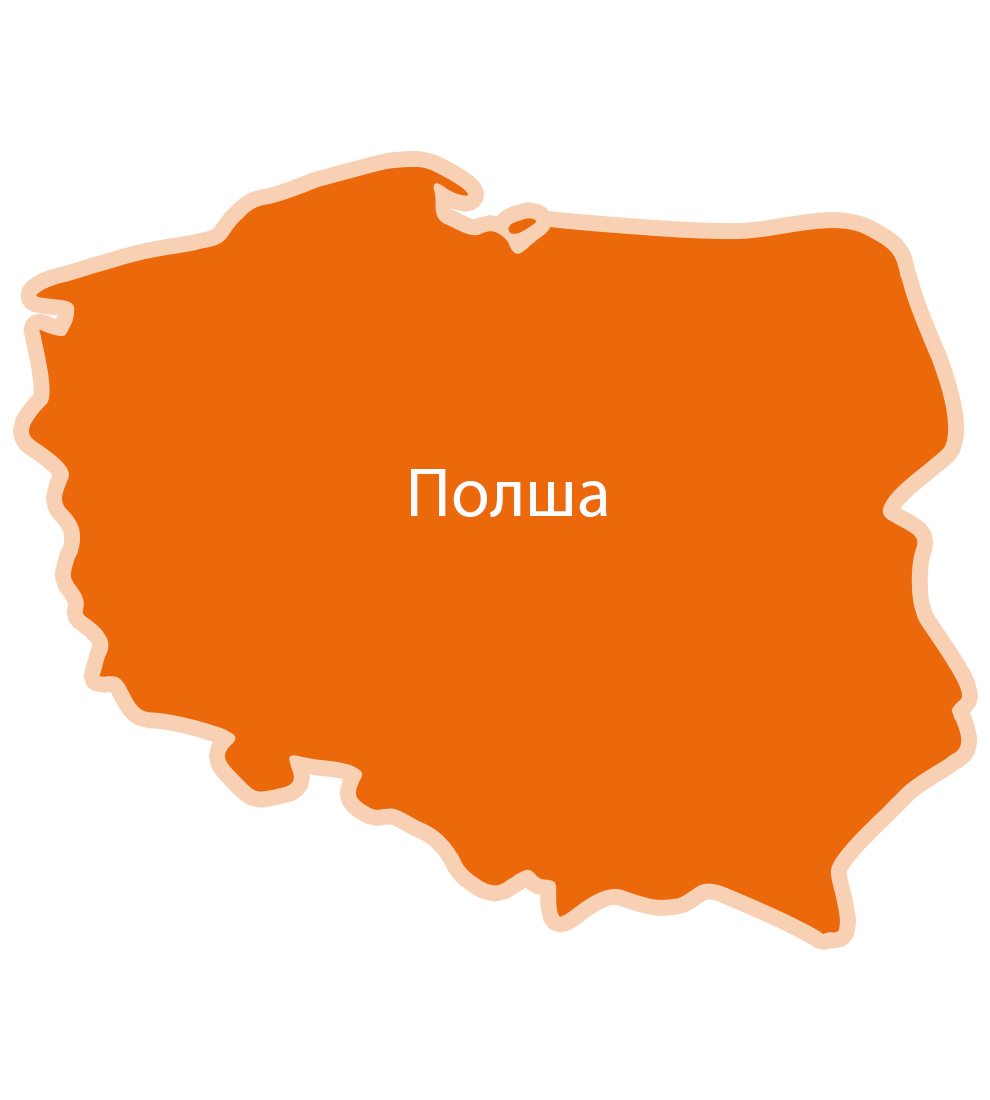 Опростена карта на Полша със столицата Варшава, отбелязана в червено.