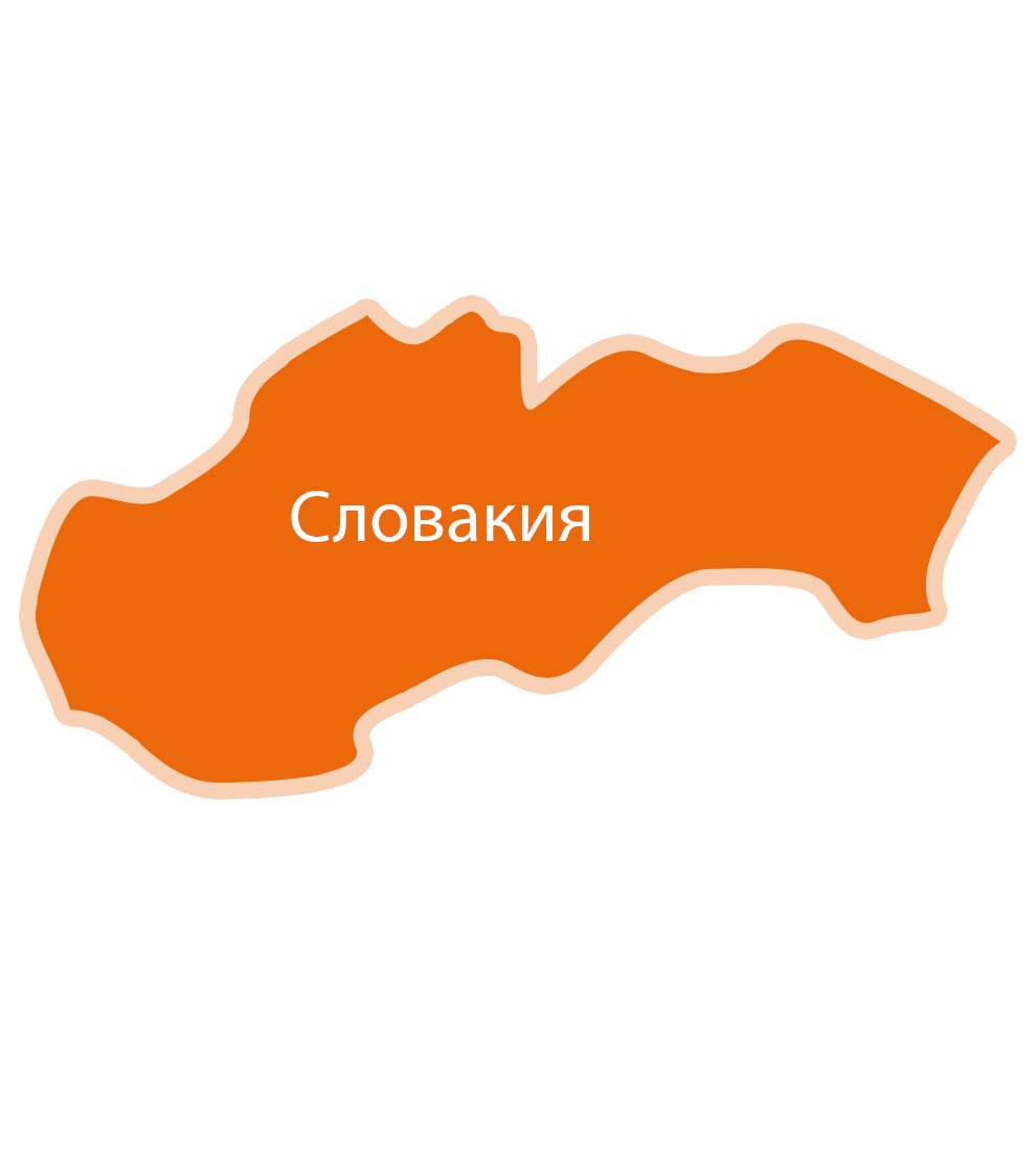 Карта на Словакия с името на страната, изписано на кирилица.