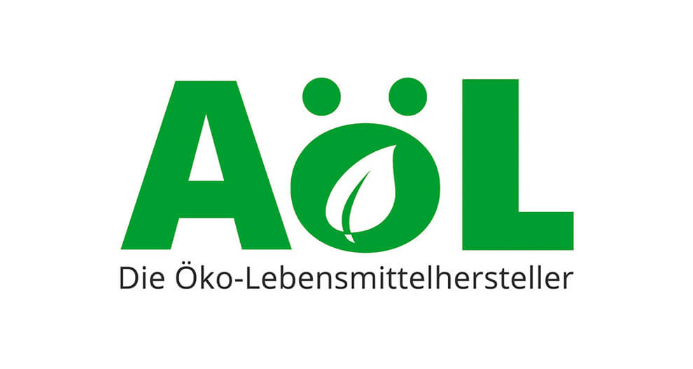 A green logo with the letters AOL, accompanied by a white leaf symbol in the middle of the O, and the German phrase "Die Öko-Lebensmittelhersteller" below.